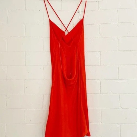 ZARA Satin Cowl Strappy Mini Dress Red Orange Small S - Picture 5 of 6